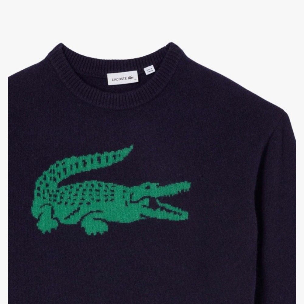 Cashmere 97% 3% Wool Lacoste Crew Neck Sweater with Iconic Logo